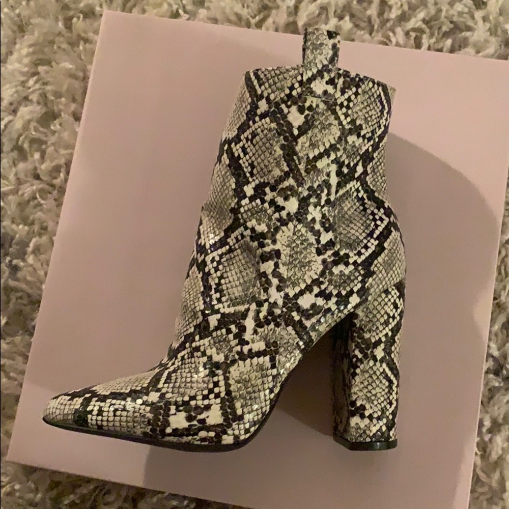 Snake Print Block Heel Bootie - image 7